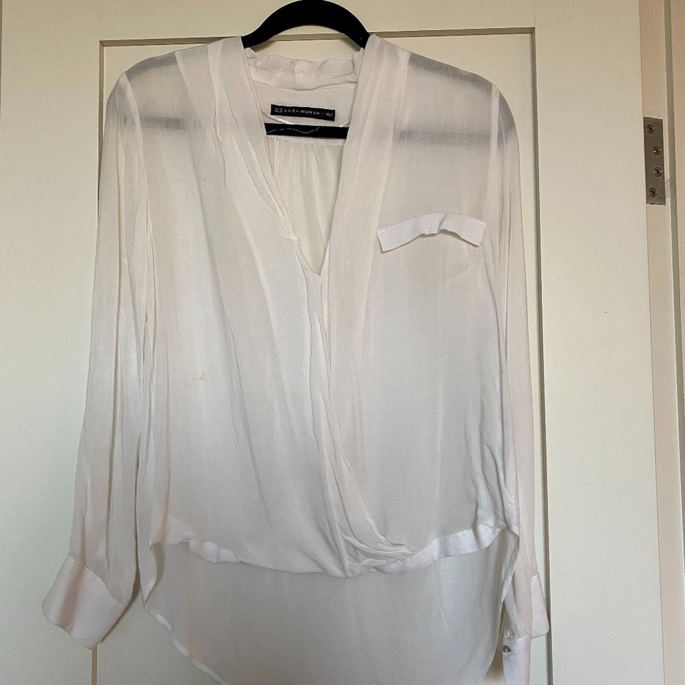 Zara Top Draped V-Neck Blouse Size XS